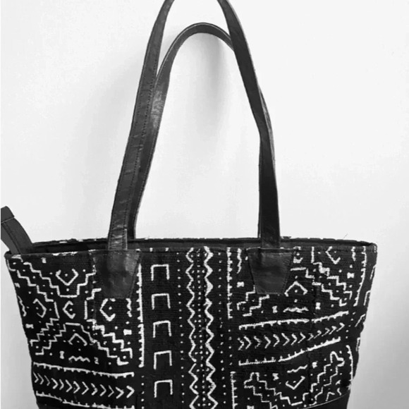 Handmade mud cloth leather face handbag - Picture 8 of 10